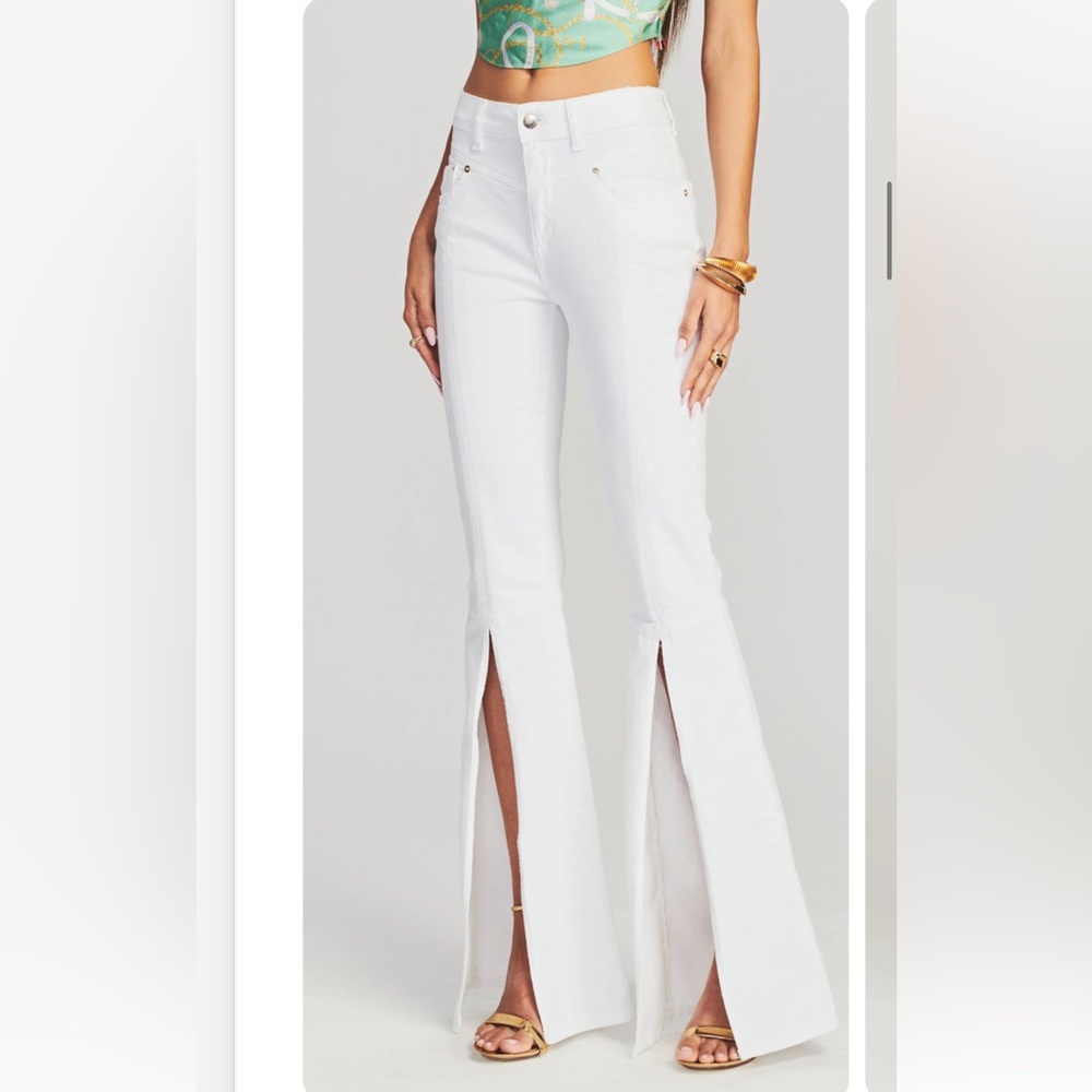 Retrofete White High-Waist Flare Jeans with Front Slits